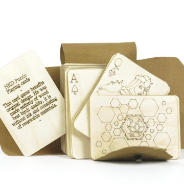 Birch wood CARD GAME with leather case